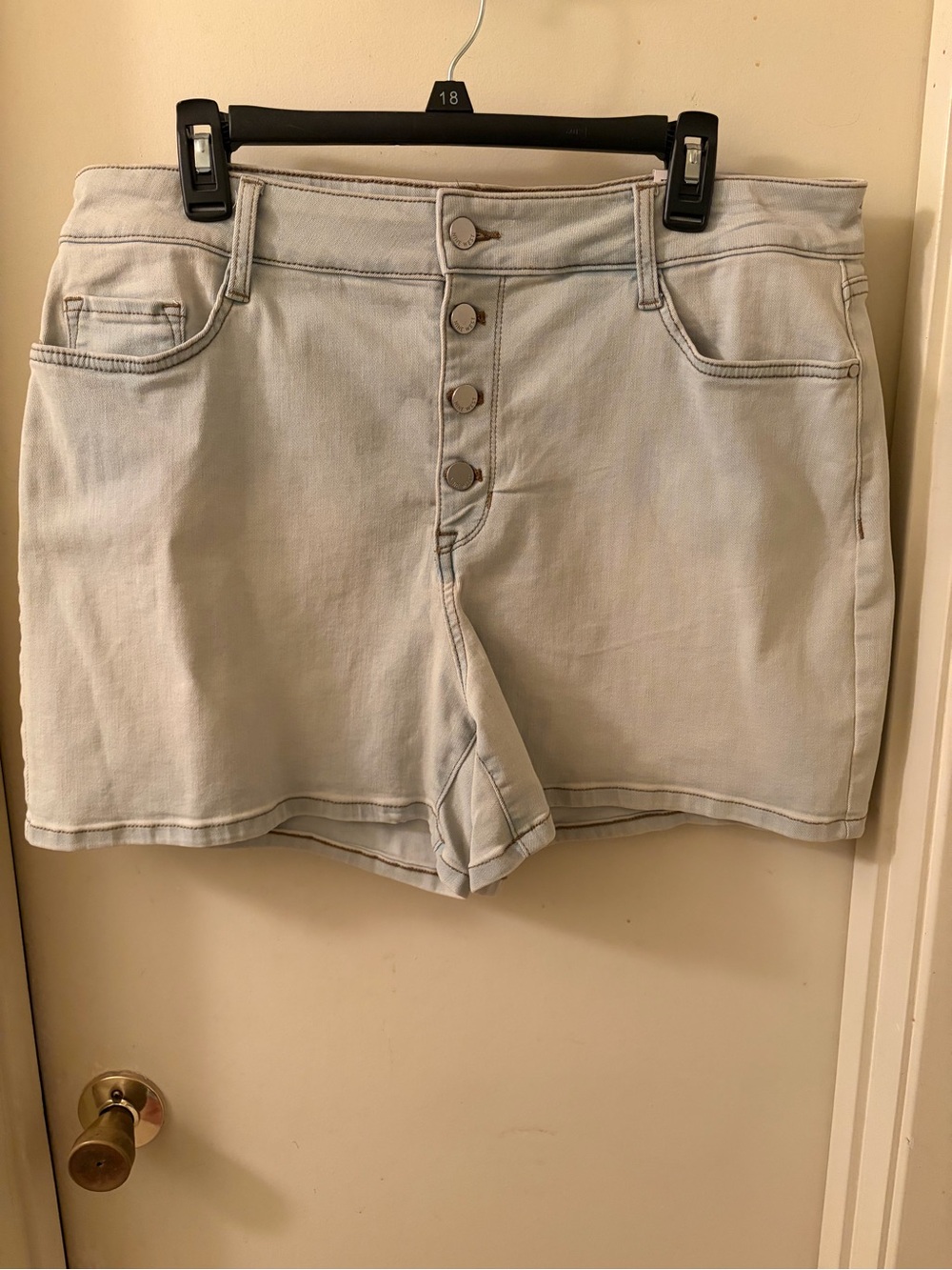 Nine West Light Blue Button-Front Denim Shorts
